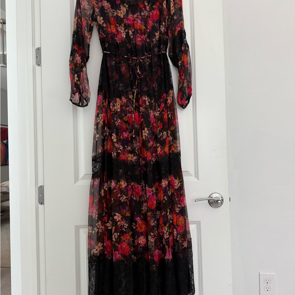 Johnny Was Black and Red Floral Long Sleeve Dress